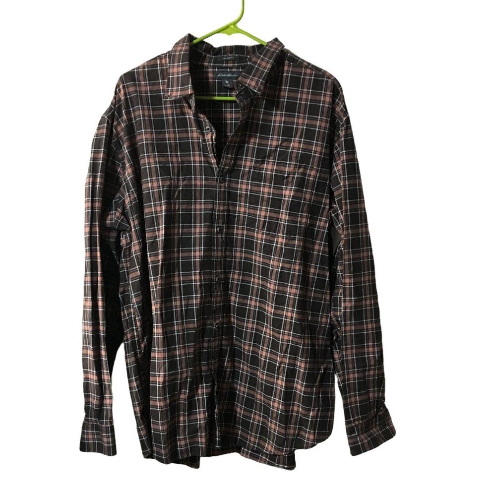 EDDIE BAUER BROWN PLAID LONG SLEEVE BUTTON UP RELAXED FIT SHIRT MENS XL